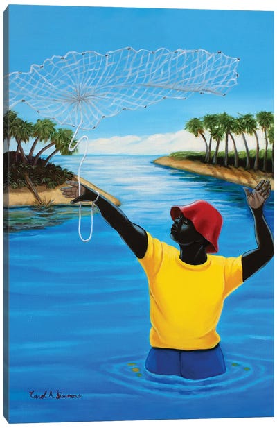 Casting A Net V Canvas Art Print - Fishing Art
