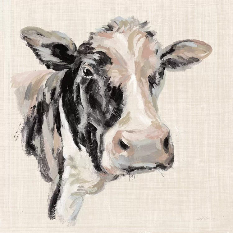 Expressionistic Cow I Neutral Linen by Silvia Vassileva wall art