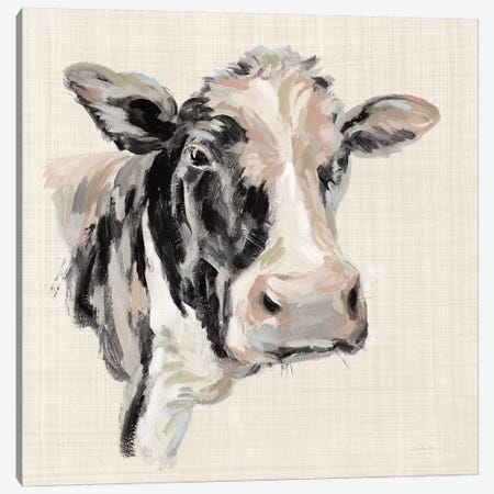 Expressionistic Cow I Neutral Linen Canvas Print #SIV135} by Silvia Vassileva Canvas Art Print