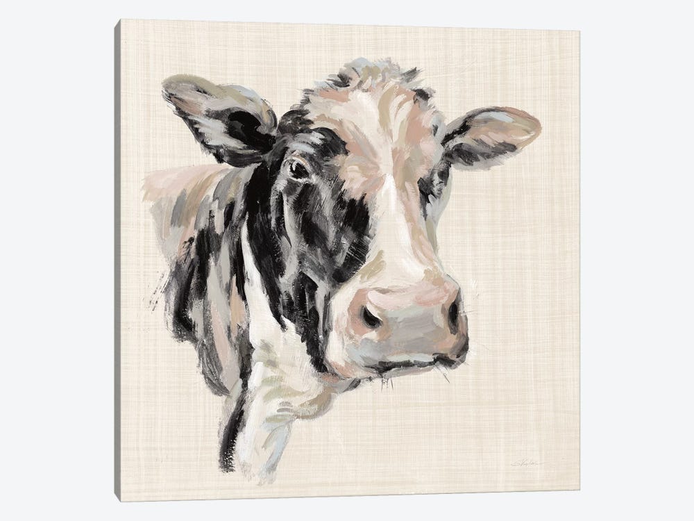 Expressionistic Cow I Neutral Linen by Silvia Vassileva 1-piece Canvas Art Print