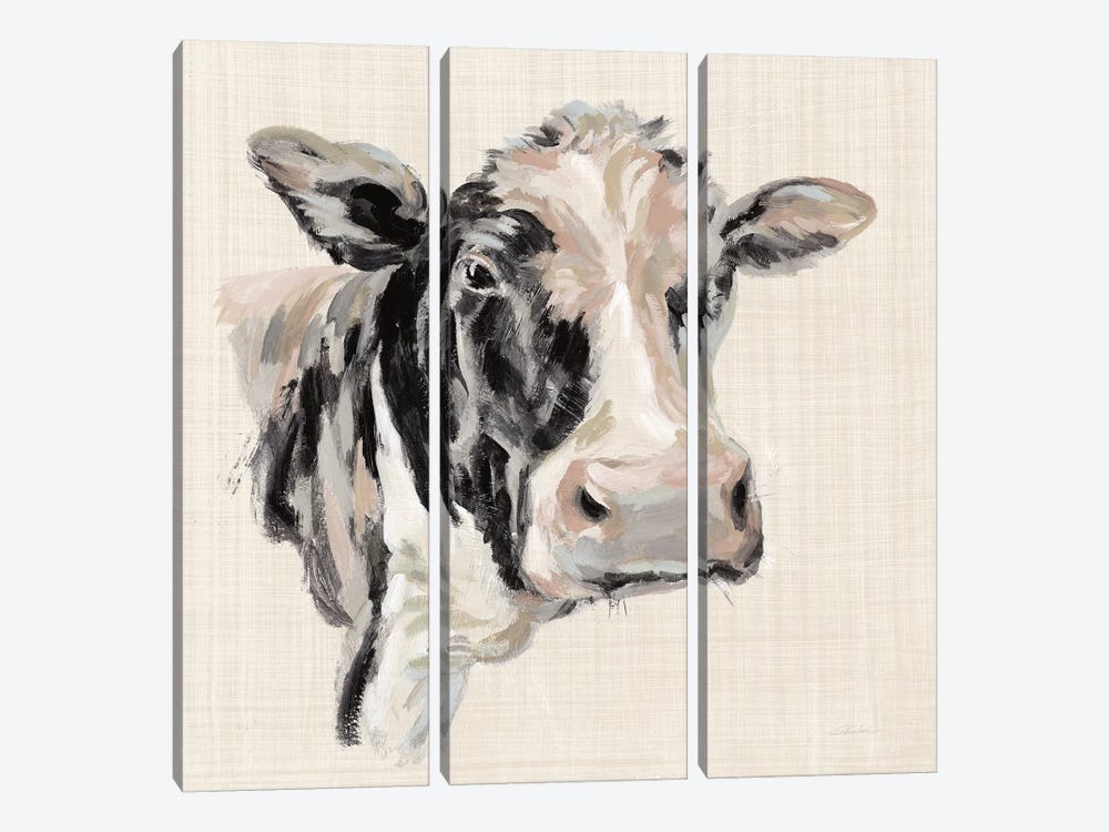 Expressionistic Cow I Neutral Linen by Silvia Vassileva 3-piece Canvas Art Print