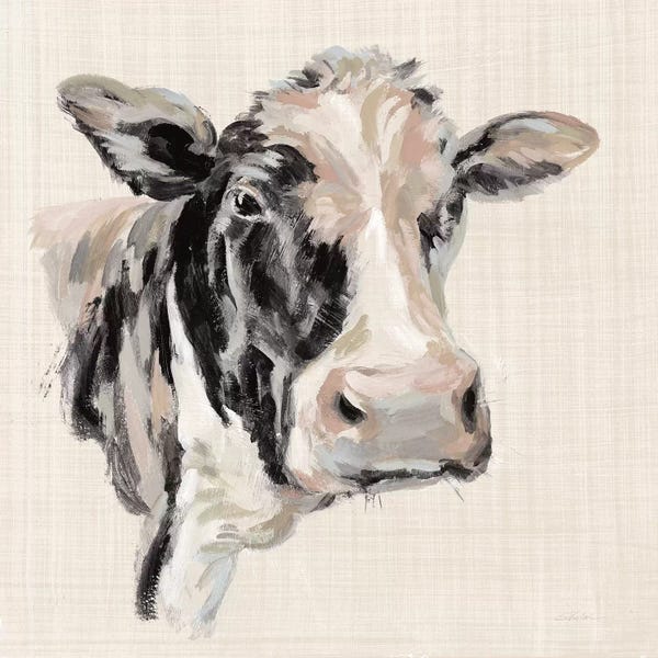 Silvia Vassileva: Expressionistic Cow I Neutral Linen by Silvia Vassileva