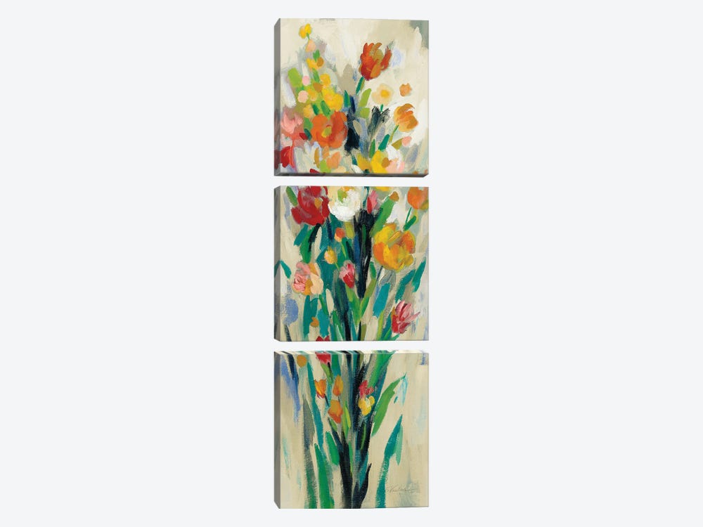 Tall Bright Flowers Cream II 3-piece Canvas Art