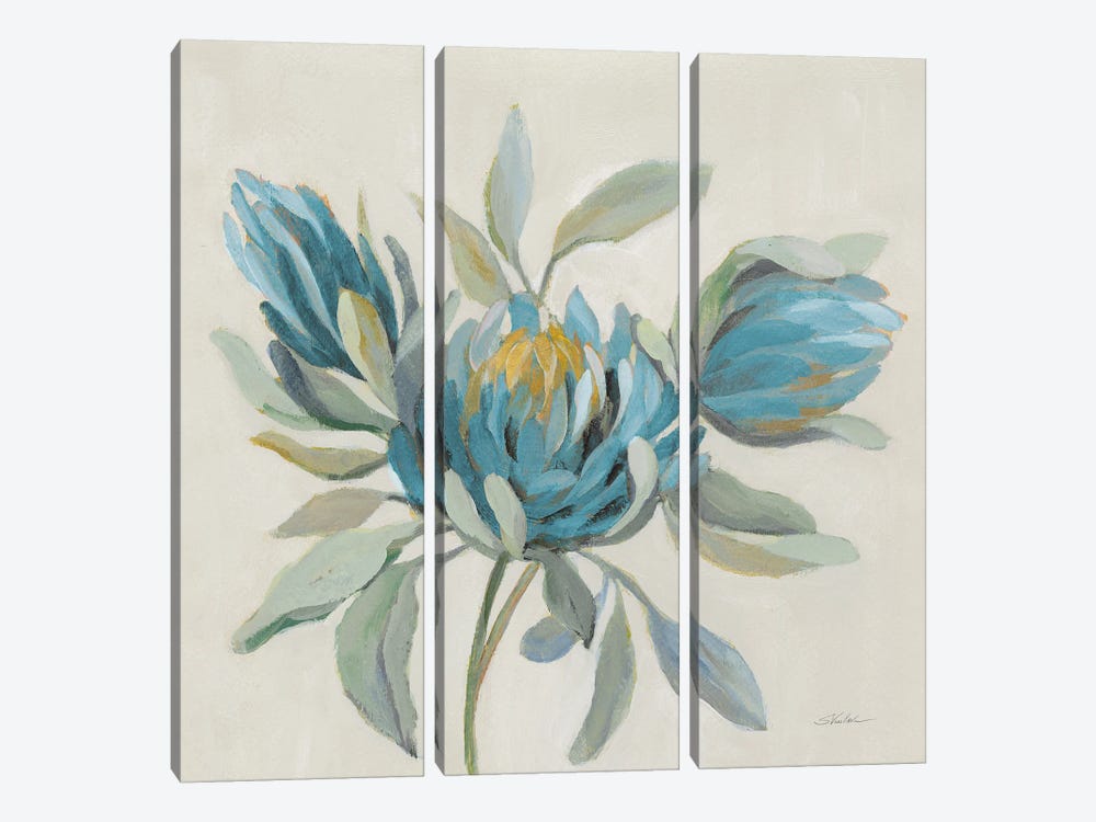 Field Floral I Blue by Silvia Vassileva 3-piece Canvas Art Print