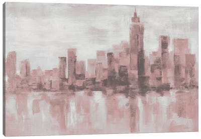Misty Day in Manhattan Pink Gray Canvas Art Print - Silvia Vassileva