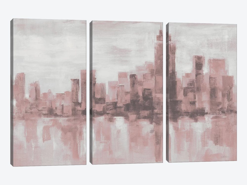 Misty Day in Manhattan Pink Gray by Silvia Vassileva 3-piece Canvas Art