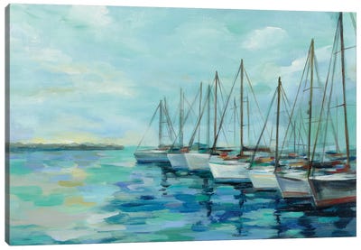 Breakwater and Boats Canvas Art Print - Silvia Vassileva