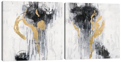 Golden Rain Diptych Canvas Art Print - Art Sets | Triptych & Diptych Wall Art