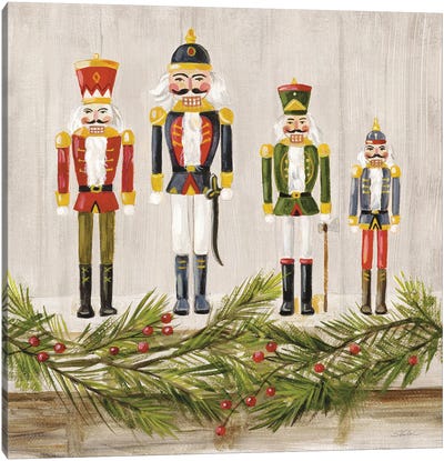 Nutcrackers on a Mantel Canvas Art Print - Holiday Décor