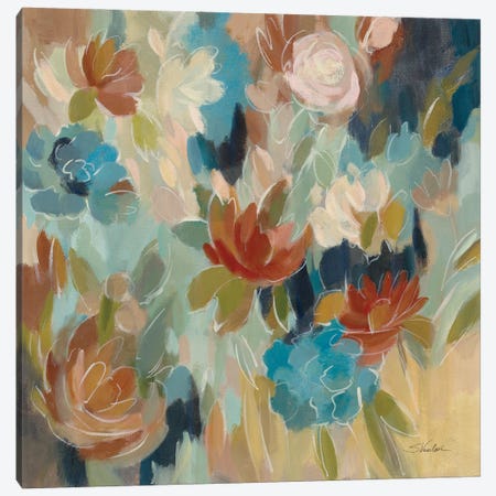 Blue And Sienna Floral Canvas Print #SIV345} by Silvia Vassileva Canvas Wall Art