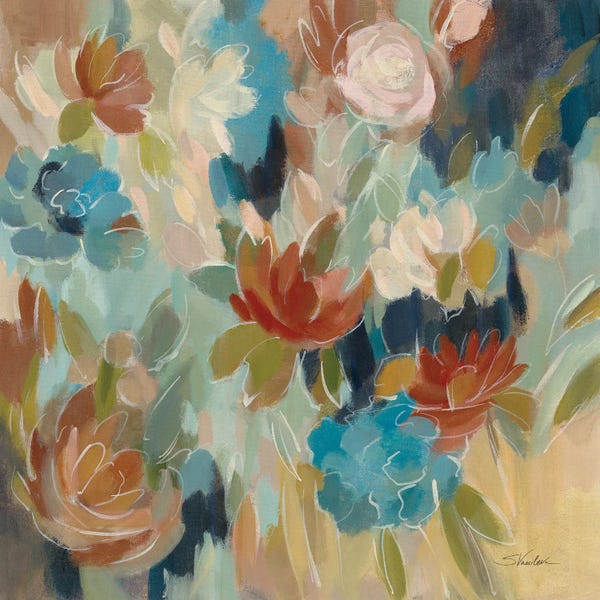 Floral & Botanical Patterns: Blue And Sienna Floral by Silvia Vassileva