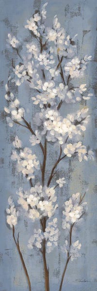 Almond Blossoms: Almond Branch II On Slate Blue by Silvia Vassileva