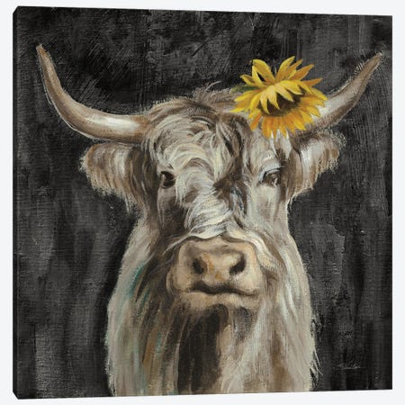 Floral Highland Cow Canvas Print #SIV364} by Silvia Vassileva Canvas Art