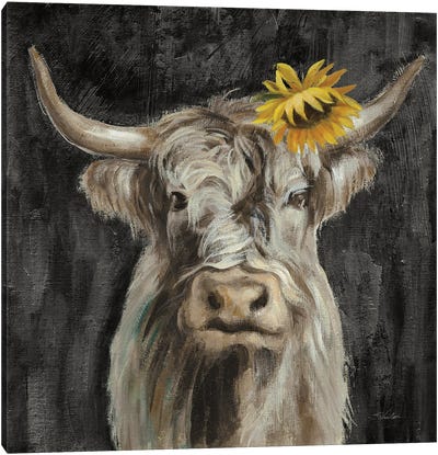 Floral Highland Cow Canvas Art Print - Silvia Vassileva