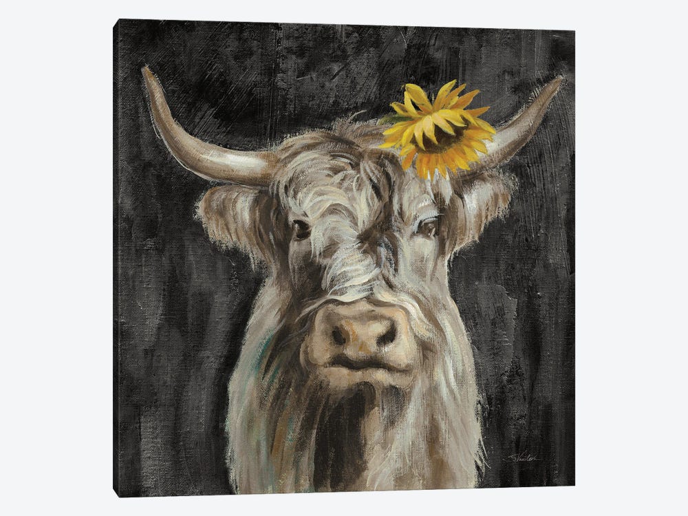 Floral Highland Cow by Silvia Vassileva 1-piece Canvas Wall Art