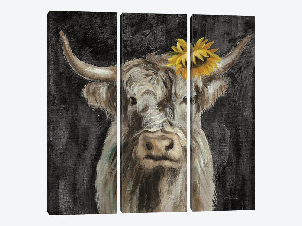 Floral Highland Cow by Silvia Vassileva 3-piece Canvas Artwork