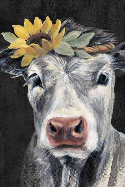 Pretty Cow On Black by Silvia Vassileva art print