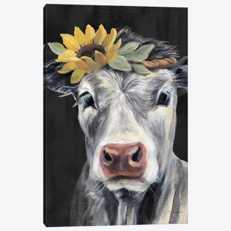Pretty Cow On Black Canvas Print #SIV368} by Silvia Vassileva Canvas Art Print