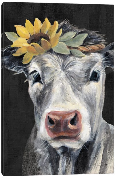 Pretty Cow On Black Canvas Art Print - Silvia Vassileva