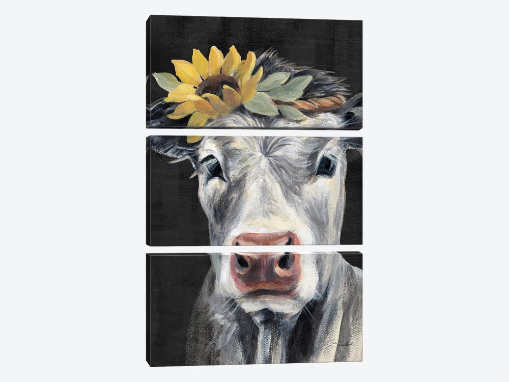 Pretty Cow On Black by Silvia Vassileva 3-piece Canvas Art