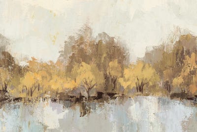 Autumn River Reflection Gold by Silvia Vassileva metal wall art