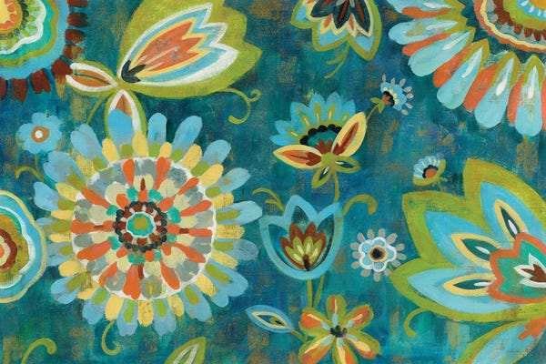 Floral & Botanical Patterns: Decorative Peacock Floral by Silvia Vassileva