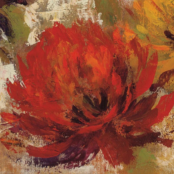 Abstract Floral & Botanical: Fiery Dahlias II Red Flower by Silvia Vassileva