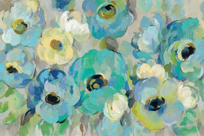 Fresh Teal Flowers Crop by Silvia Vassileva metal wall art