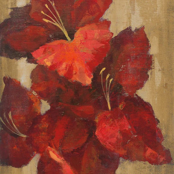 Gladioli: Vivid Red Gladiola on Gold Crop by Silvia Vassileva