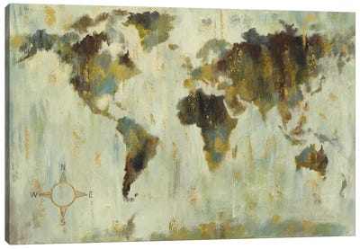 Bronze World Map Canvas Art Print - World Map Art