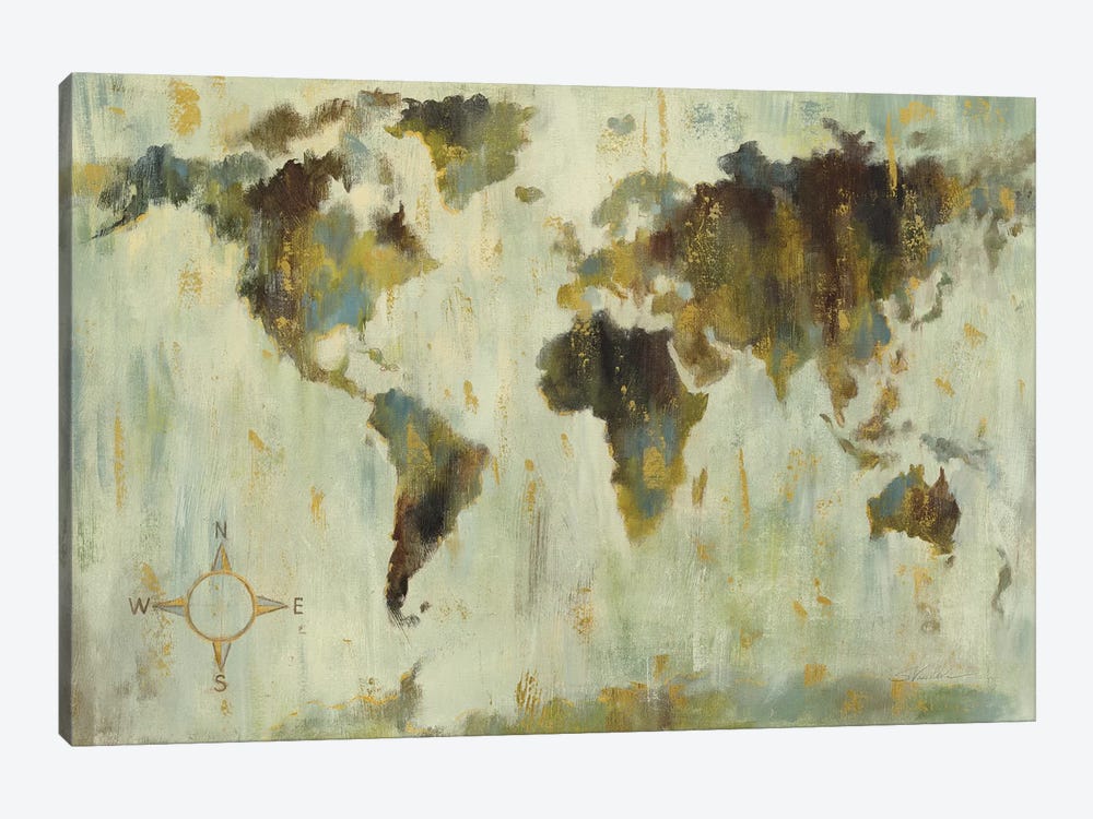 Bronze World Map by Silvia Vassileva 1-piece Canvas Wall Art