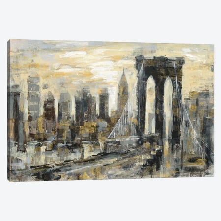 Brooklyn Bridge Gray and Gold Canvas Print #SIV8} by Silvia Vassileva Canvas Artwork