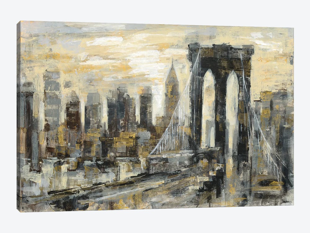 Brooklyn Bridge Gray and Gold by Silvia Vassileva 1-piece Art Print