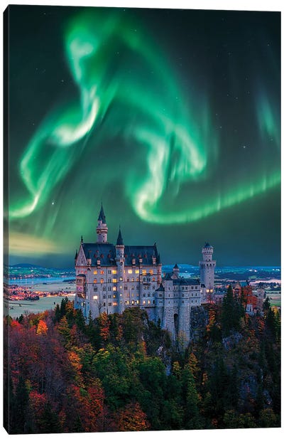 Unusual Phenomenon In The Sky Of Neuschwanstein Castle Canvas Art Print - Aurora Borealis Art