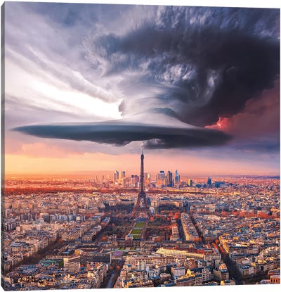 Storm In The Paris Canvas Art Print - The Eiffel Tower