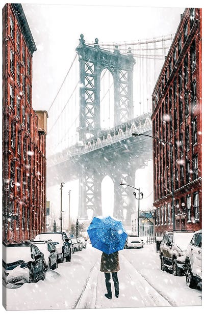 Winter Canvas Art Print - Brooklyn Bridge