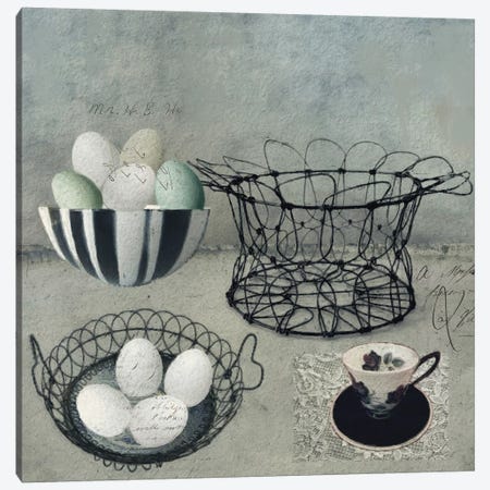 Vintage Egg Basket Canvas Print #SJR75} by Sarah Jarrett Art Print