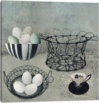 Vintage Egg Basket Canvas Art Print - Sarah Jarrett
