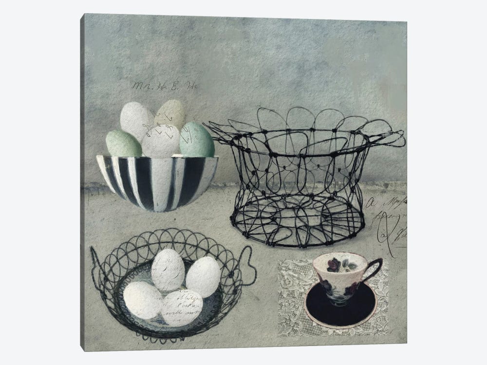 Vintage Egg Basket by Sarah Jarrett 1-piece Canvas Art Print