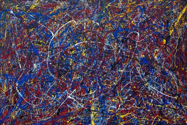 Similar To Jackson Pollock: Blue and Red Composition by Shawn Jacobs