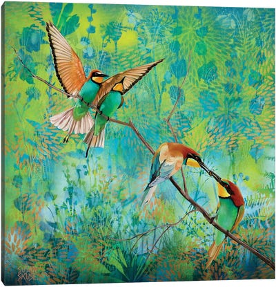 Double Date - Rainbow Bee-Eaters Canvas Art Print - Love Birds