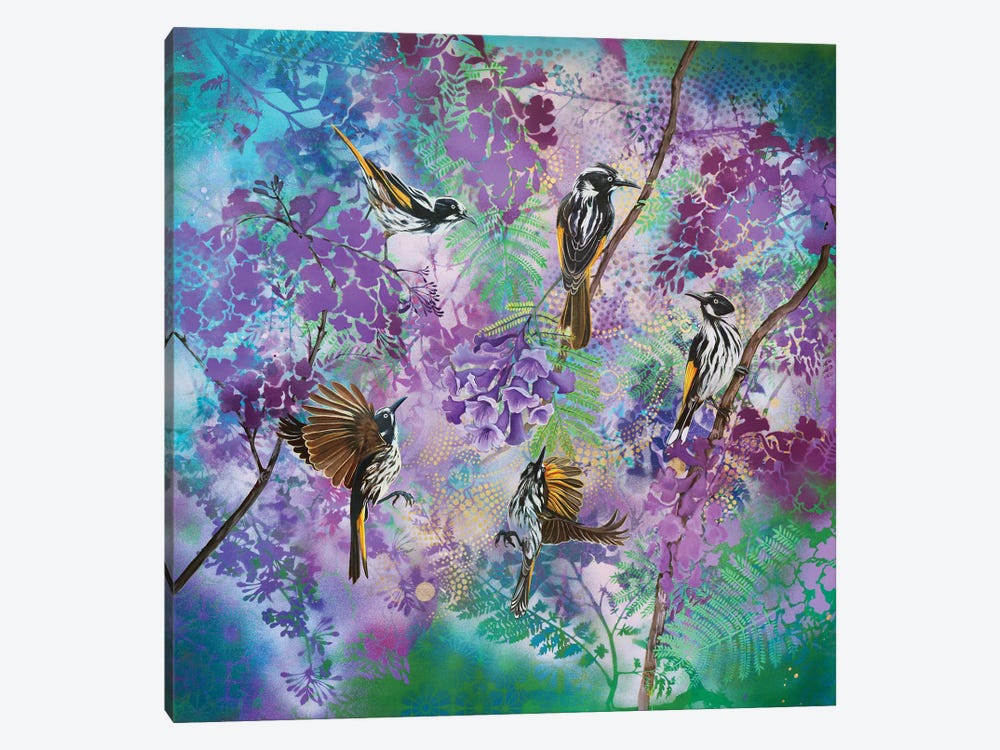 Jacaranda Time - New Holland Honeyeaters by Susan Skuse 1-piece Art Print