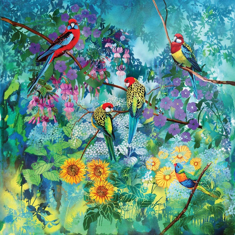 Parrots In The Garden