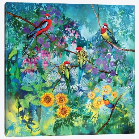 Parrots In The Garden Canvas Print #SKE19} by Susan Skuse Canvas Art
