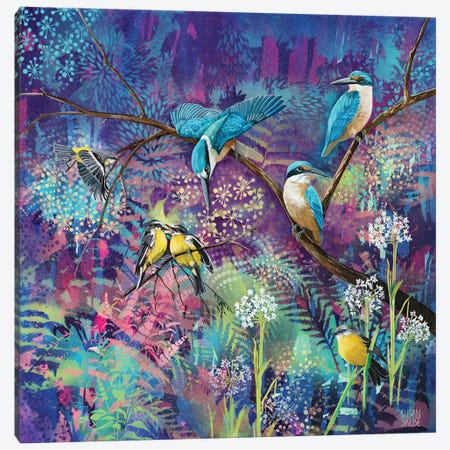 Turquoise And Gold - Sacred Kingfishers And Eastern Yellow Robins Canvas Print #SKE23} by Susan Skuse Canvas Print