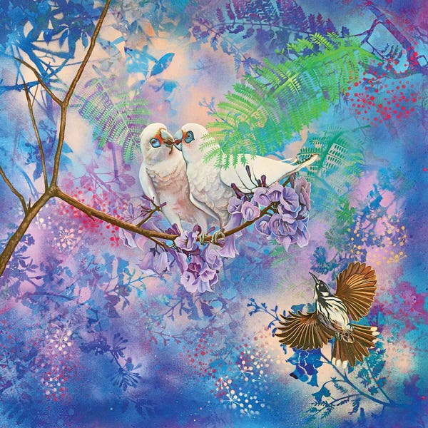 Love Birds: Two's Company - Little Corellas And New Holland Honeyeater by Susan Skuse