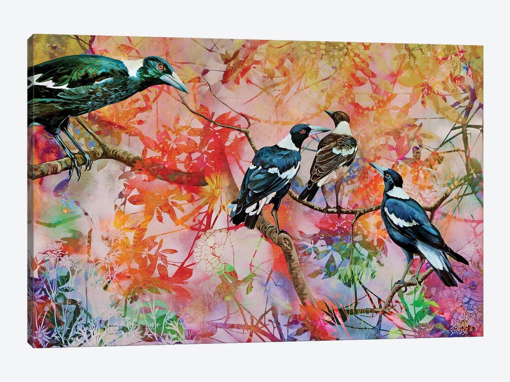 We Are Family - Australian Magpies by Susan Skuse 1-piece Canvas Artwork
