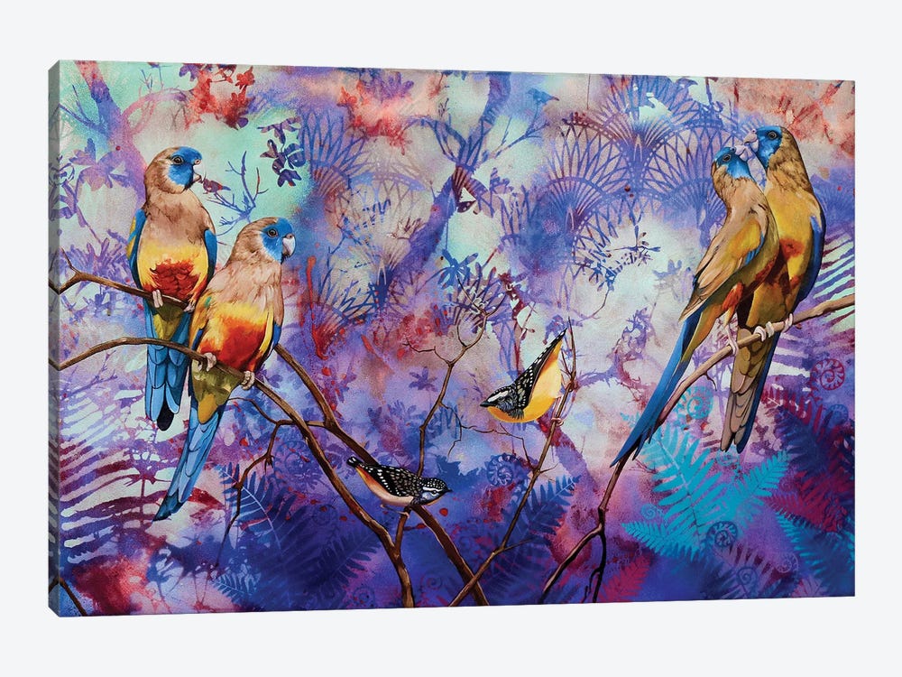 Blue Bonnet Parrots by Susan Skuse 1-piece Canvas Art Print