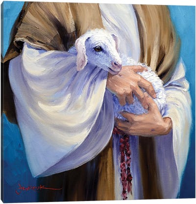 Safe In The Arms Of Jesus Canvas Art Print - Sheep Art