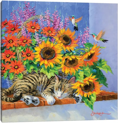 Sunflower Snooze Canvas Art Print - Mikki Senkarik
